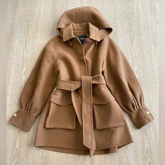 MAJE Galicol Double sided Wool Coat!! Camel/ Tobacco color!! Size 38!! NWT! NEW